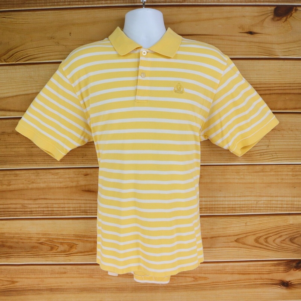 IZOD Polo Golf Shirt Mens Sz XL Yellow White Stripes Cotton Short Sleeve Collar